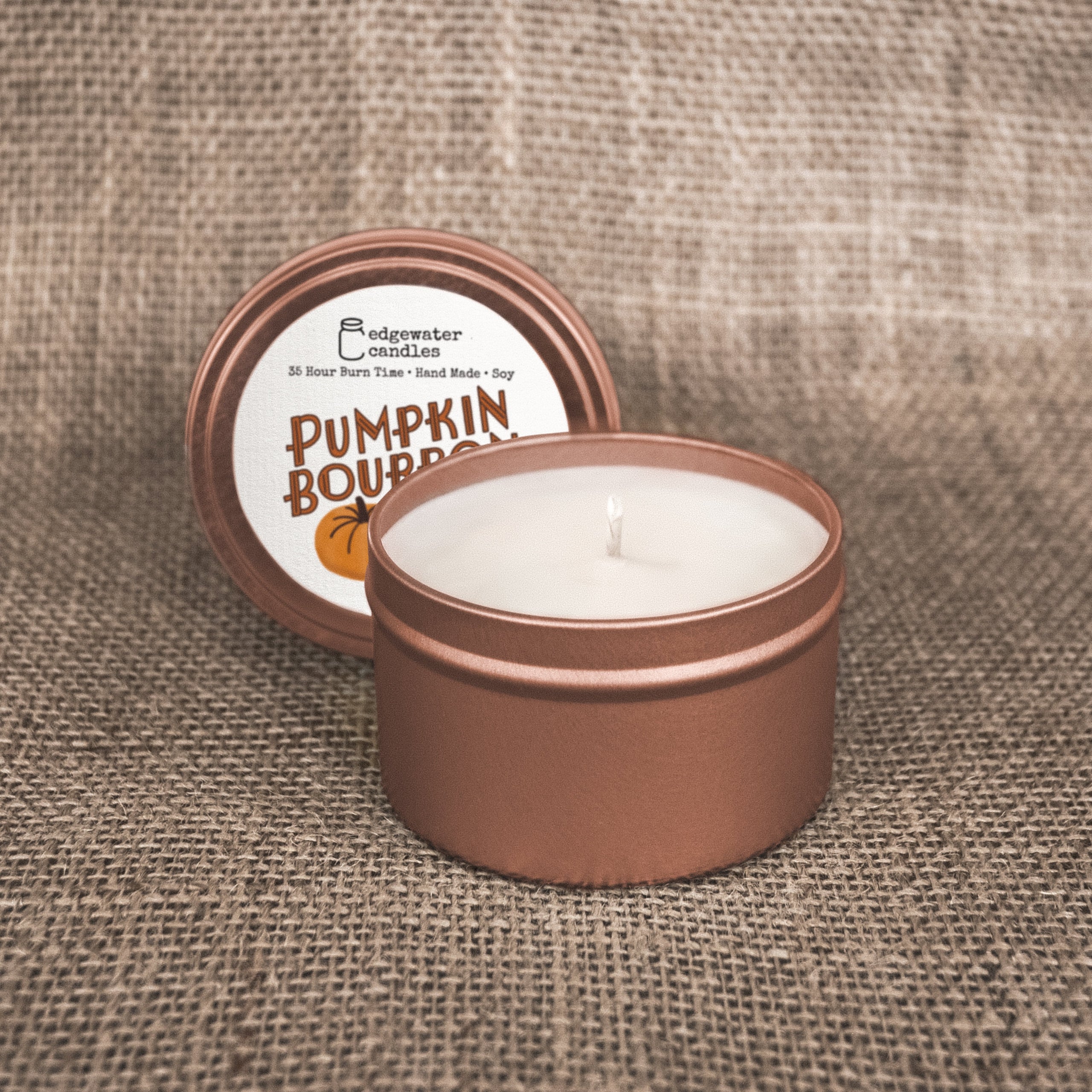Pumpkin Bourbon Travel Tin Edgewater Candles ATX